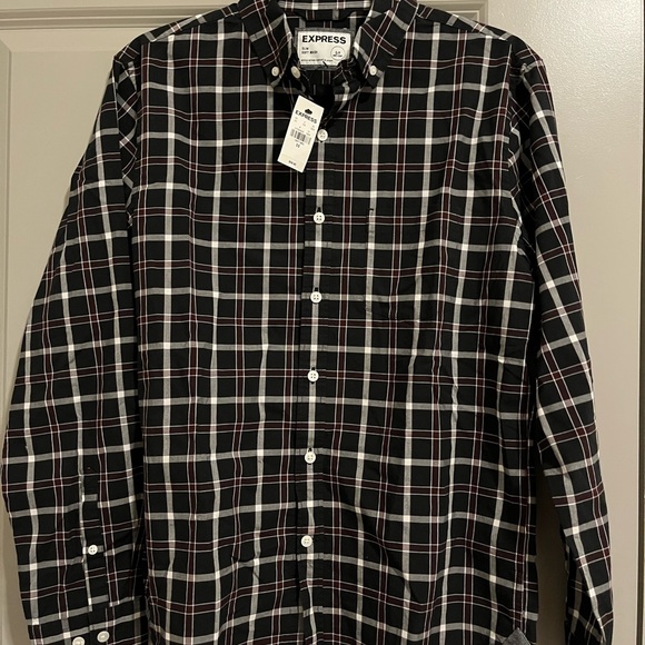 EXPRESS NWT Mens Plaid Pattern Shirt Small Slim Fit - Picture 2 of 3